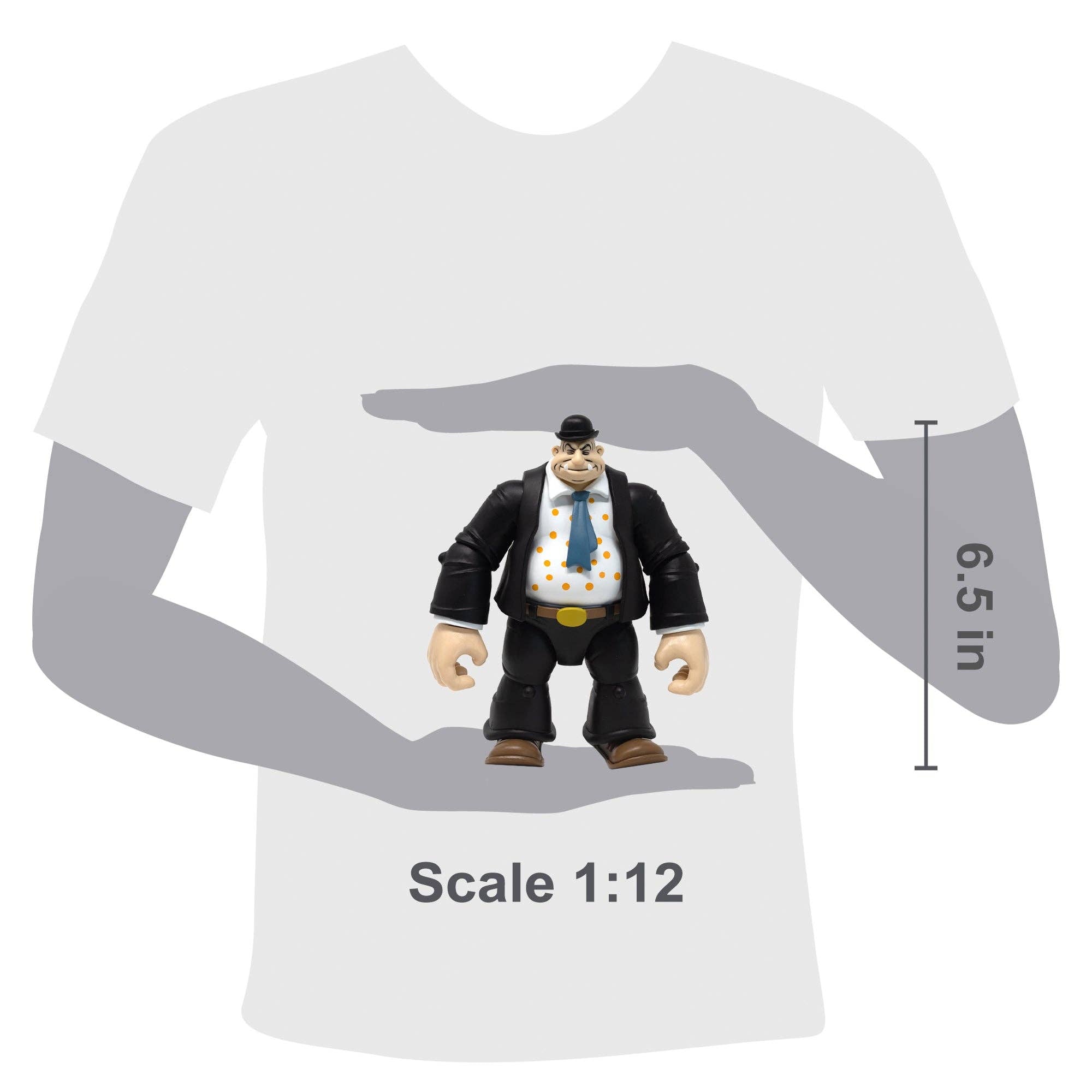 Boss Fight Studio Llc Toar Popeye Classics figure in black suit with blue tie and brown shoes, scale 1:12, 6.5 inches tall