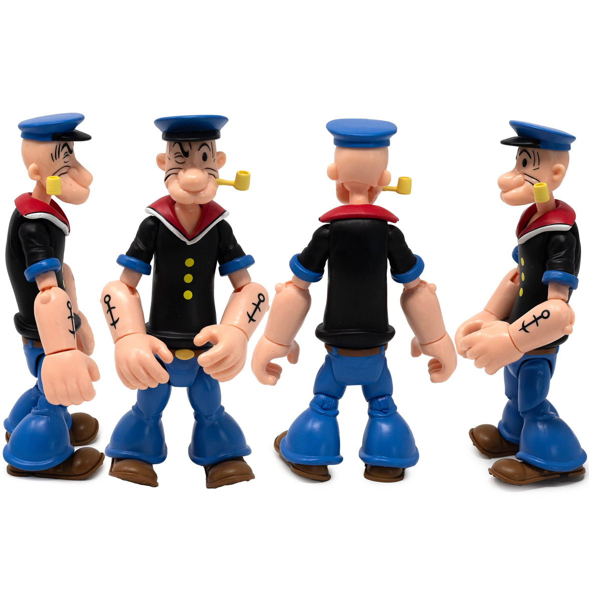 Boss Fight Studio Llc Popeye Classic action figure black shirt blue pants pipe sailor hat shown from multiple angles
