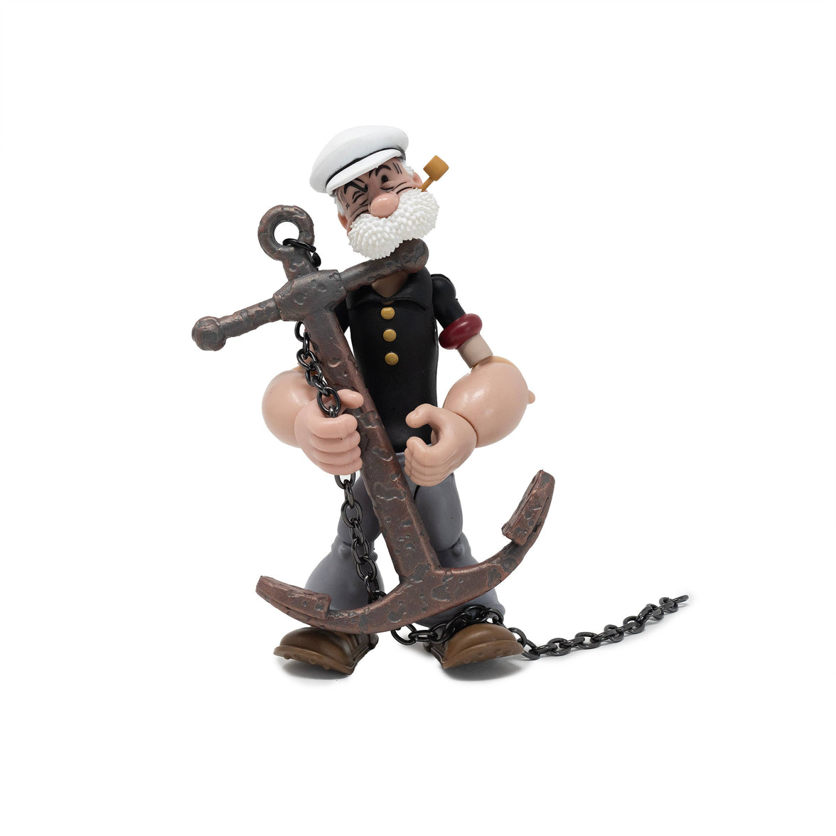 Boss Fight Studio Llc Poopdeck Pappy figure holding large rusty anchor with pipe and sailor hat on white background