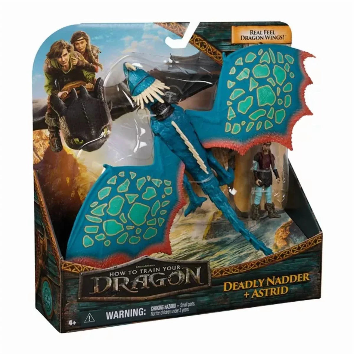 Spin Master How to Train Your Dragon Deadly Nadder Stormfly and Astrid action figures set in packaging
