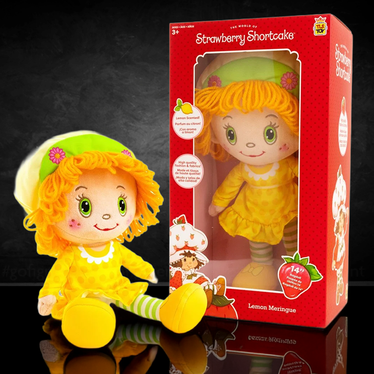 Strawberry Shortcake Lemon Meringue 14-inch scented rag doll with yellow dress and hat by Loyal Subjects