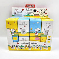 K-Wonderland Peanuts Snoopy blind box display featuring colorful packaging with Snoopy and Woodstock illustrations