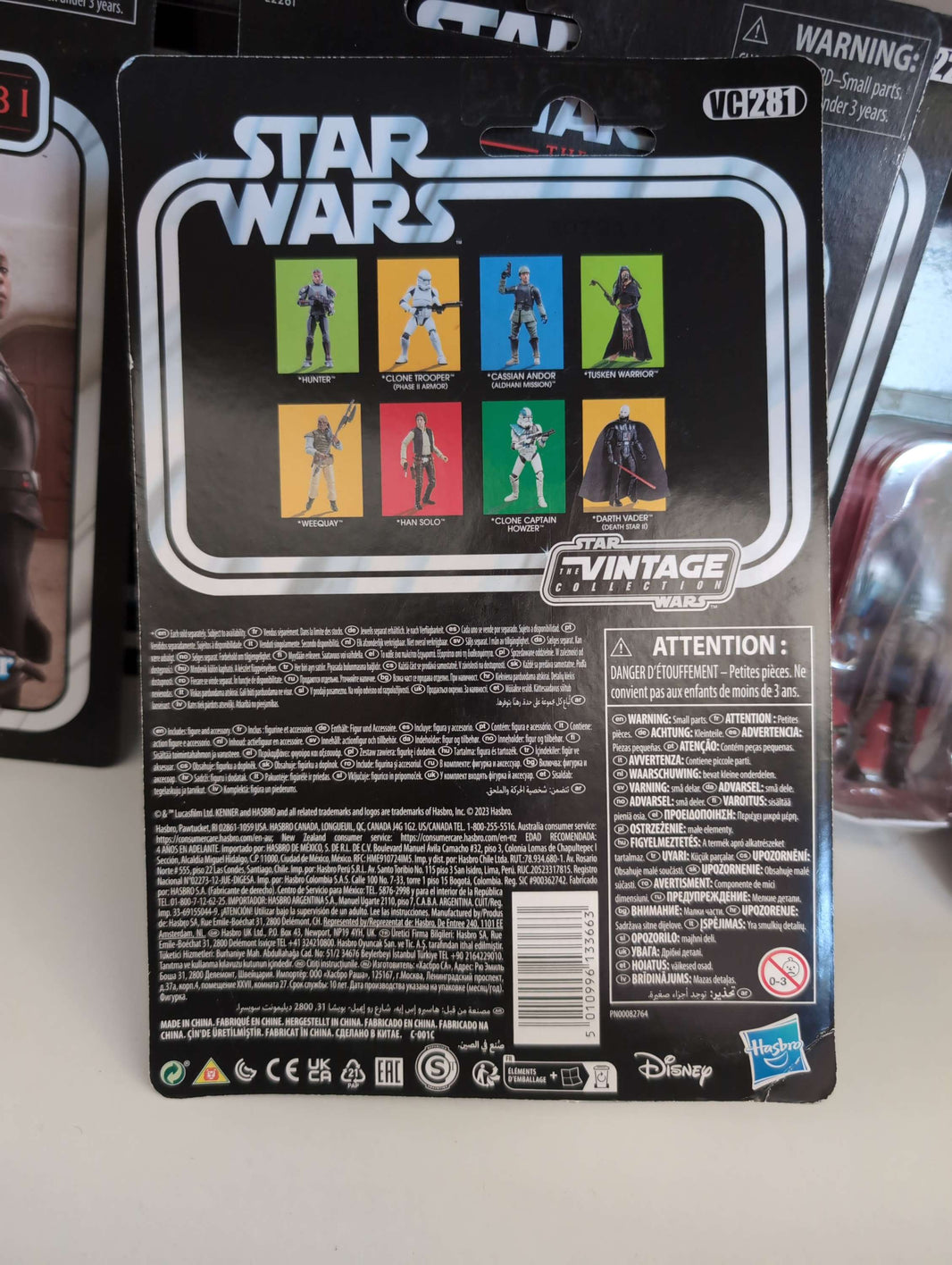 Han Solo Star Wars Vintage Collection Action Figure ROTJ packaging showing characters and warnings Hasbro.