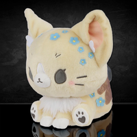 Birduyen Forget-Me-Not Fennec Fox plush with blue flower details and soft tan fur seated on reflective surface