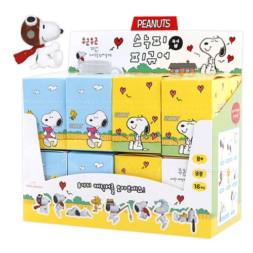 K-Wonderland Peanuts Snoopy blind box figure set with colorful packaging featuring various Snoopy cup perch designs