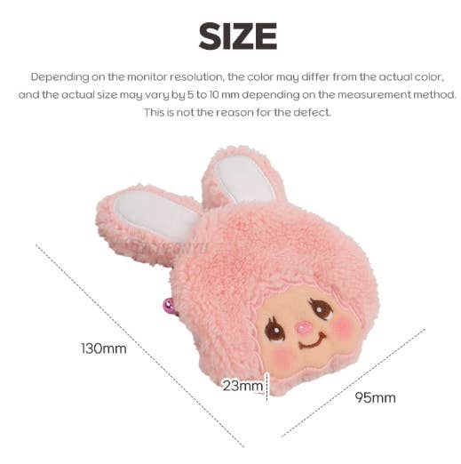 K-Wonderland Monchhichi Chimutan plush snap coin purse with pink fluffy rabbit ears and smiling face design