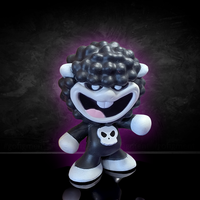 Go Figment Nightmare Critters Series 4 black and white mini figure with skull emblem and playful grin on dark background
