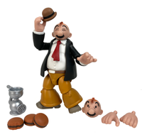 Boss Fight Studio Llc J. Wellington Wimpy figure with interchangeable hands, heads, brown pants, black jacket, and hamburger accessories