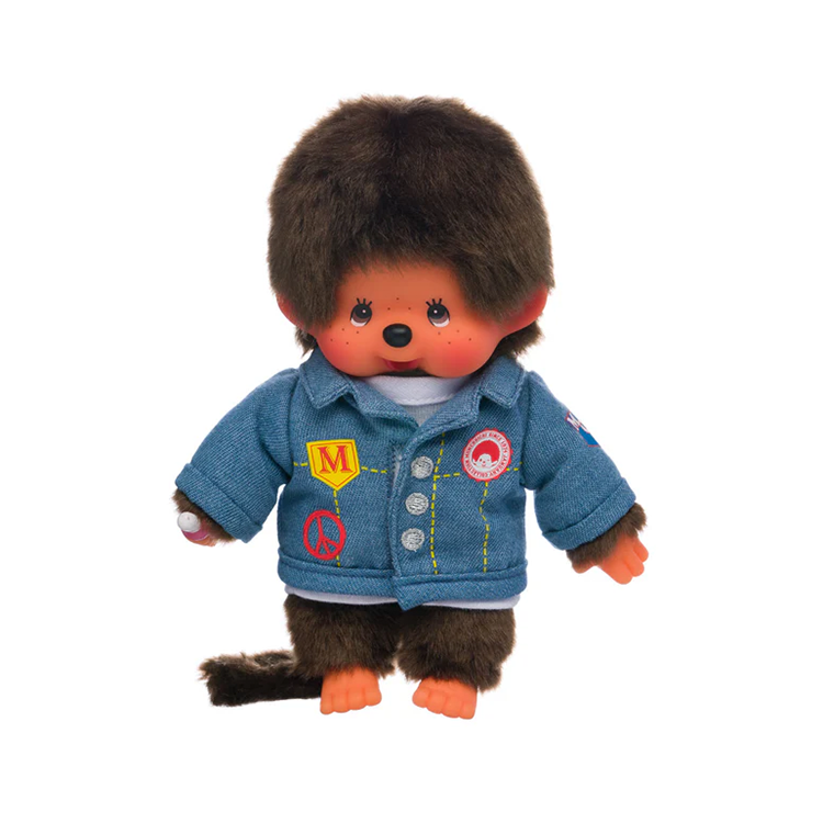 Monchhichi Boy Denim 7" Plush Toy - Classic Collectible Thumb-Sucking Monkey image 1