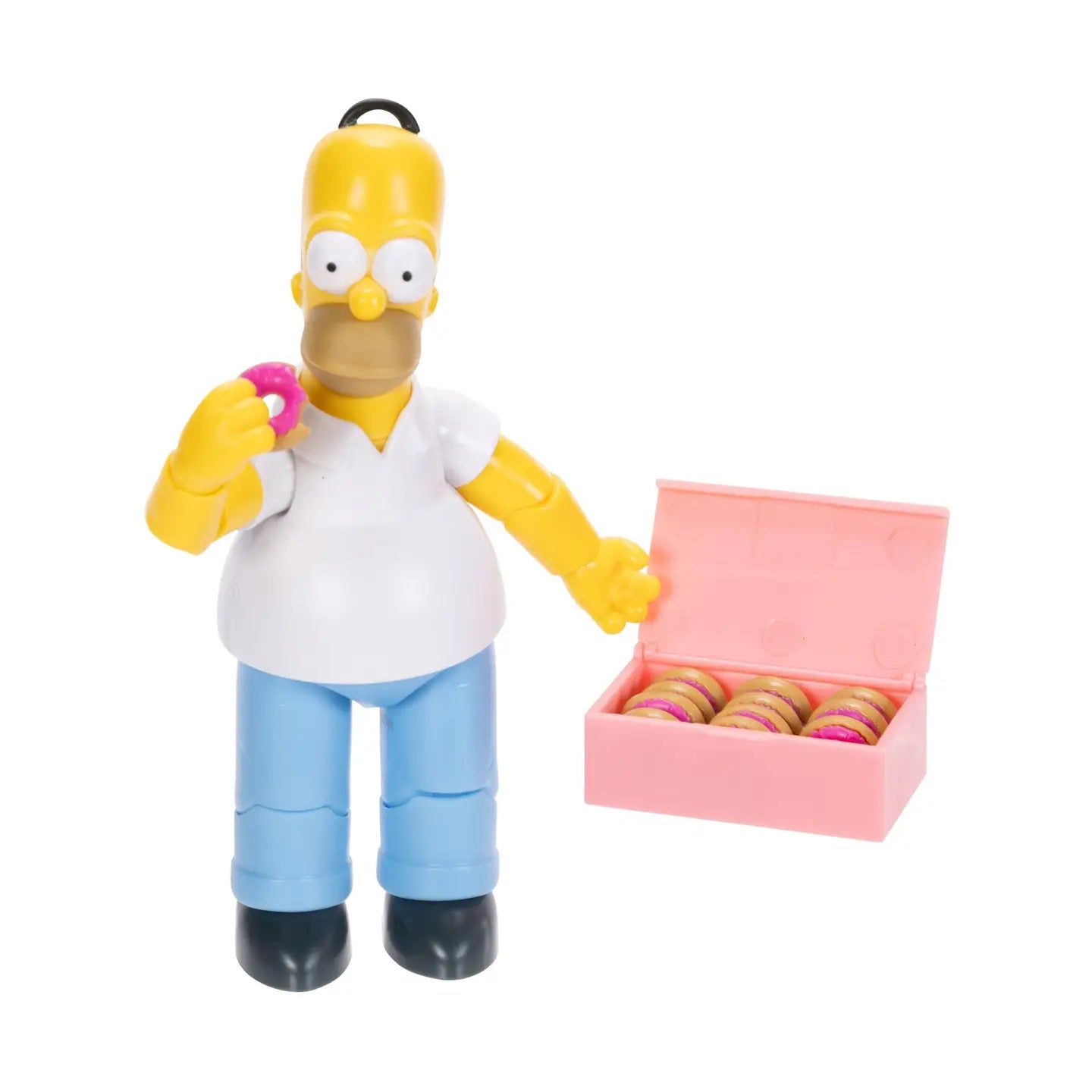 Homer Simpson with Donuts Wave 1 Action Figure The Simpsons 5in Scale by Jakks Pacific holding donut with box of donuts