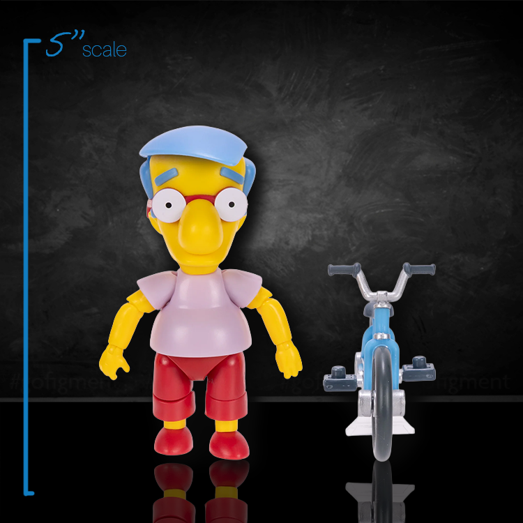 Jakks Pacific Millhouse 5-inch action figure with blue bicycle from The Simpsons Wave 3 collectible set