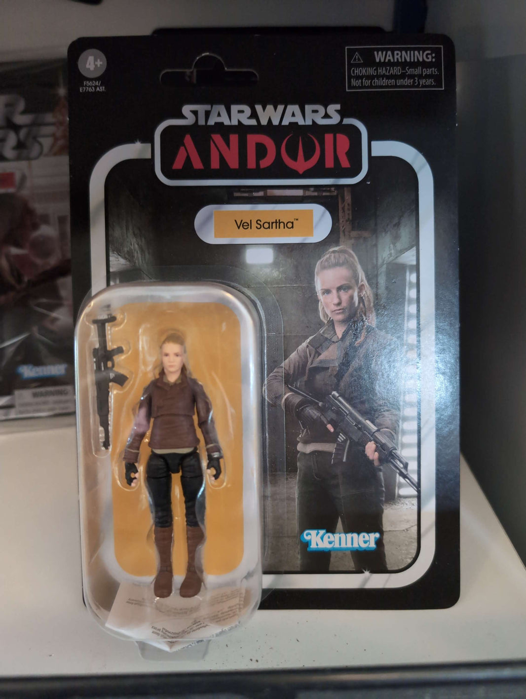 Star Wars Andor Vel Sartha action figure in vintage style packaging by Hasbro Kenner brand.