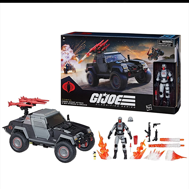 Hasbro G.I. Joe Classified Series 6-inch Night Attack Stinger Jeep with driver and accessories in box display