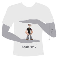 Boss Fight Studio Llc Poopdeck Pappy figure in black shirt, gray pants, sailor hat, and smoking a pipe shown with size scale overlay