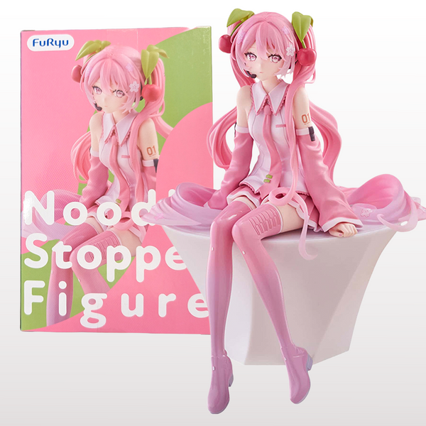 Hatsune Miku Noodle Stopper Figure Sakura Miku 2026 FuRyu Collectible sitting with pink hair and cherry blossom accents
