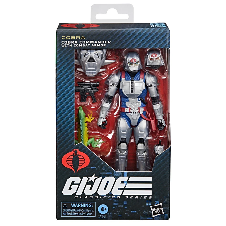 G.I. Joe Classified Series Cobra Commander 6-inch action figure with combat armor and accessories in packaging.