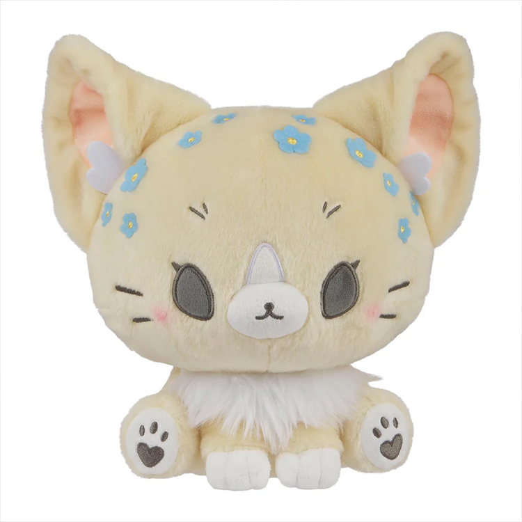 Birduyen Forget-Me-Not Fennec Fox plush with blue flower details and soft cream fur sitting facing forward