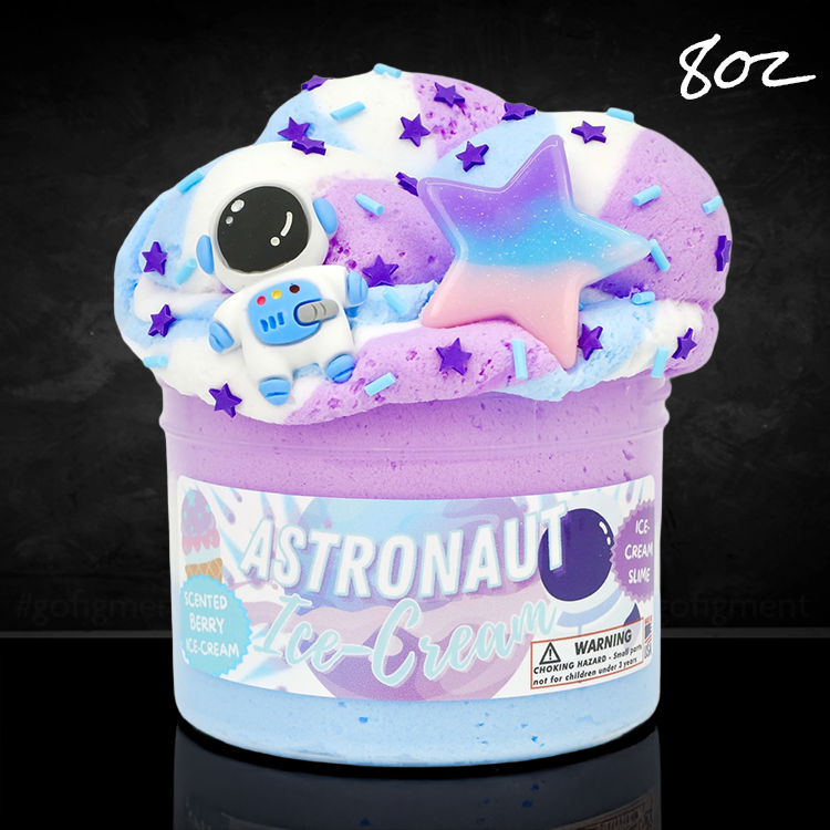 Dope Slimes Astronaut Ice-Cream slime with berry scent, layered colors, astronaut charm, star sprinkles, 8oz container