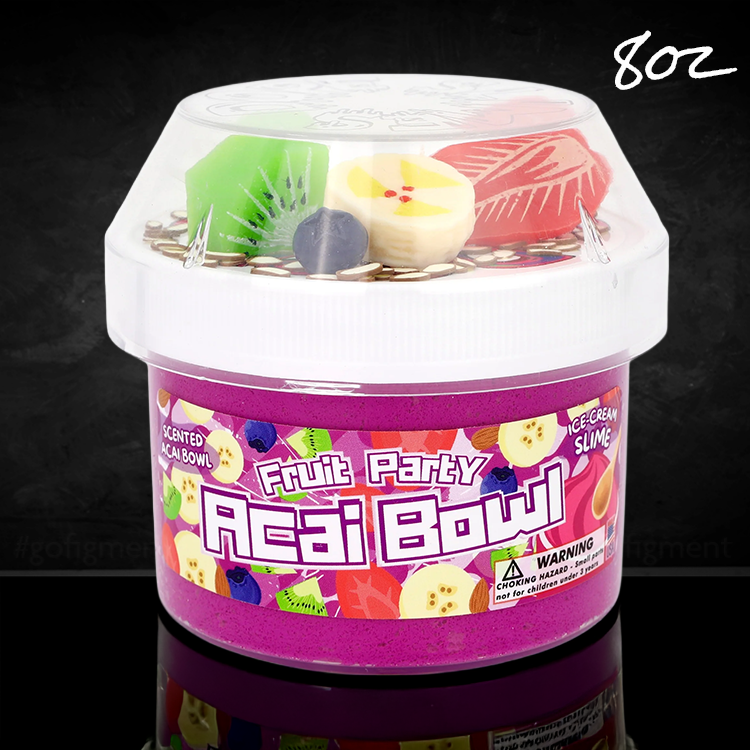 Dope Slimes Acai Bowl Fruit Party scented magenta ice-cream texture slime with fruit charms in 8oz container