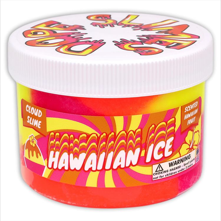Dope Slimes Hawaiian Ice cloud slime in neon pink, orange, and yellow with Hawaiian fruit scent in 8oz container
