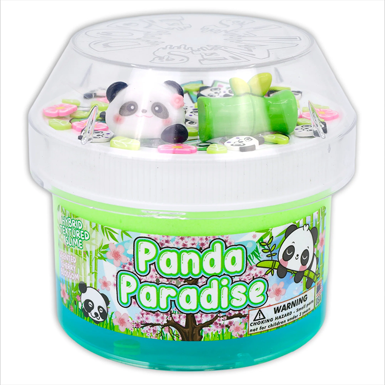 Panda Paradise cherry blossom scented slime by Dope Slimes with green ice cream texture and blue clear base layer