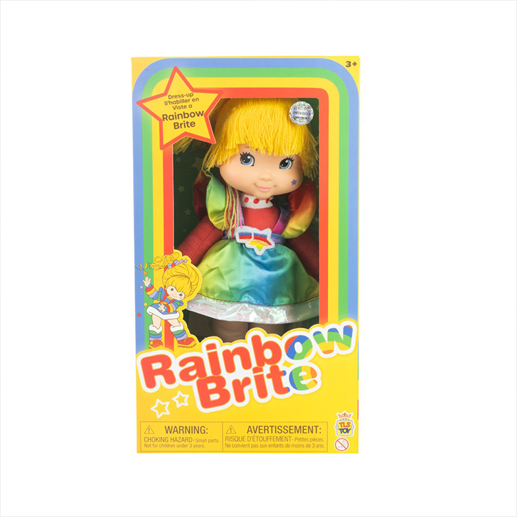Limited edition Rainbow Brite 12-inch plush doll in rainbow dress by The Loyal Subjects in colorful window box packaging