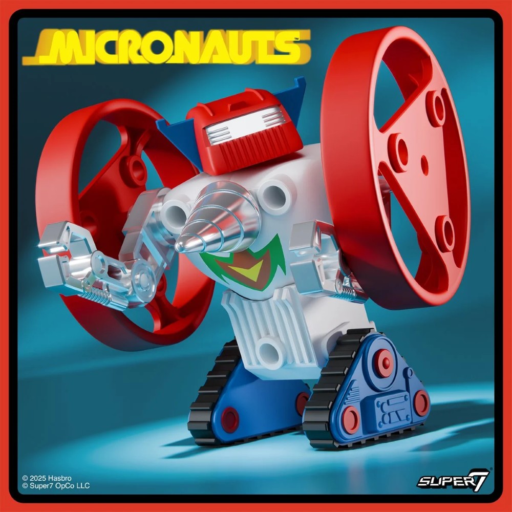 Microtron 3.75-Inch ReAction+ Figure by Super7, red and blue robotic vehicle character