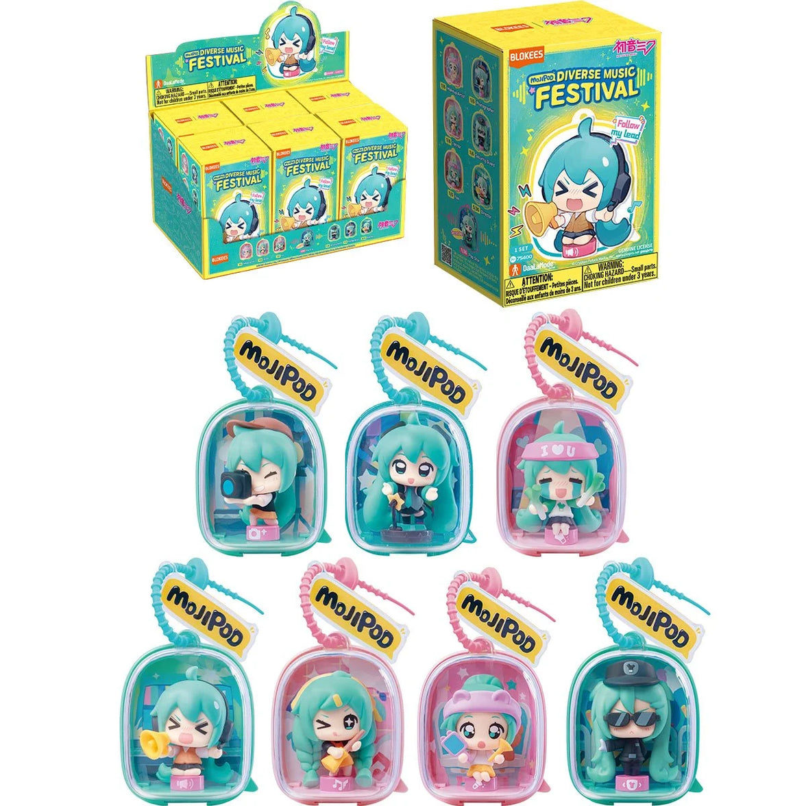 Hatsune Miku Blokees Mojipod Model Kit Diverse Music Festival Case of 6 with six colorful character figures