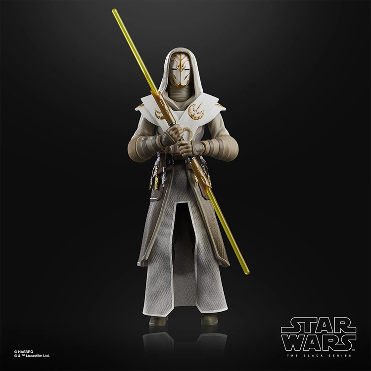 Hasbro Star Wars Black Series Jedi Temple Guard 6-inch action figure with double yellow lightsaber on black background