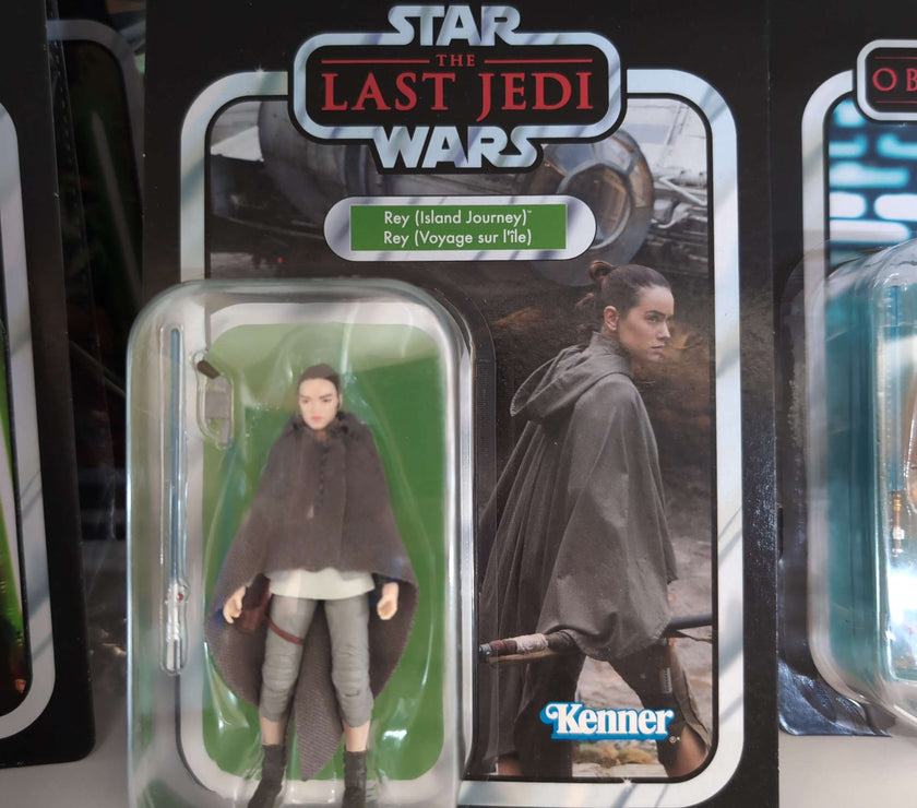 Star Wars The Vintage Collection Rey Island Journey action figure in vintage packaging by Hasbro