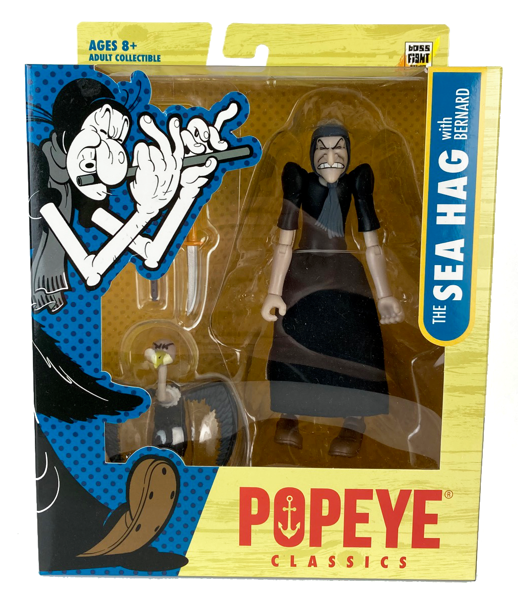 Boss Fight Studio Llc Sea Hag Popeye Classics action figure with Bernard vulture in packaging on white background