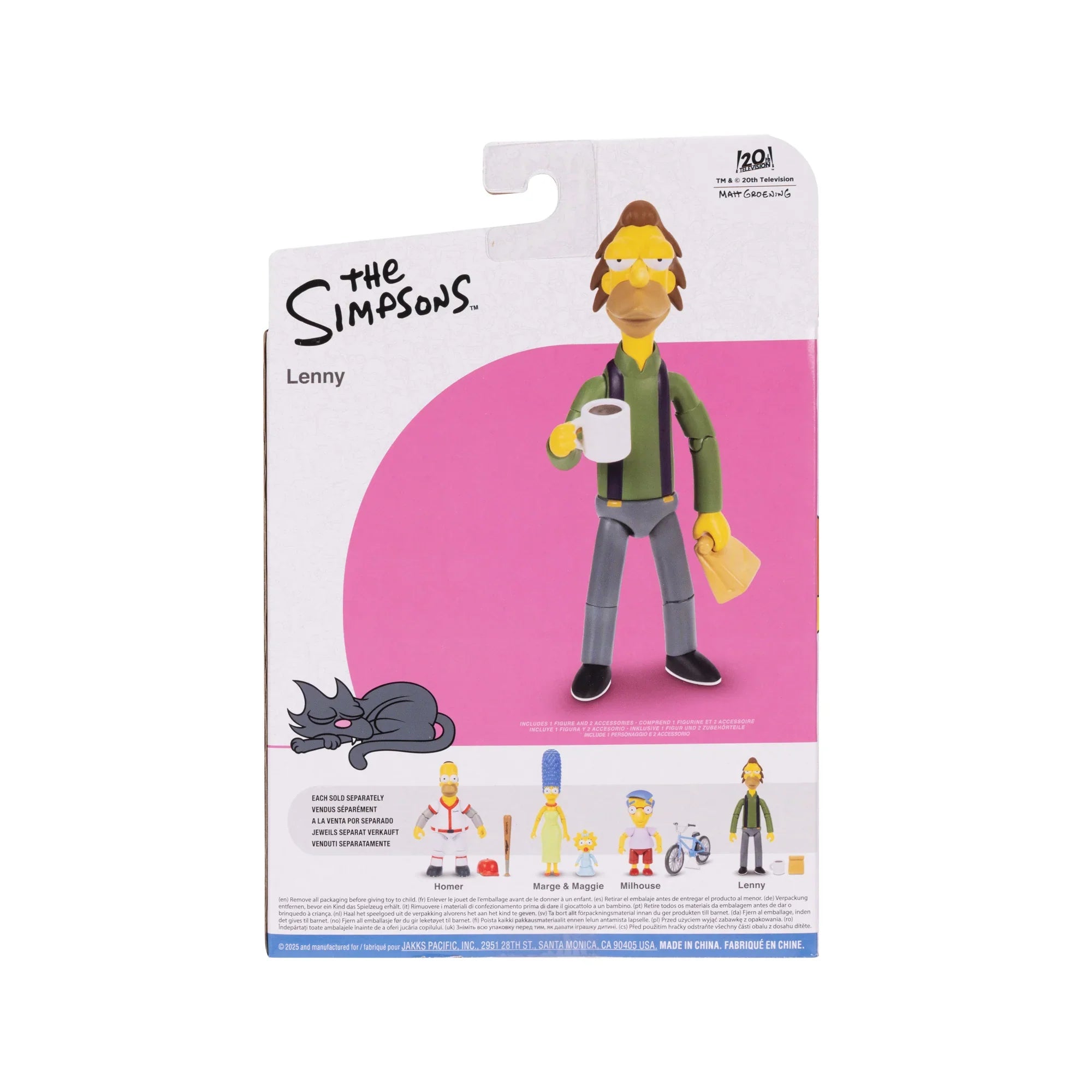 Jakks Pacific The Simpsons Lenny Leonard action figure with mug and bag in branded packaging back view