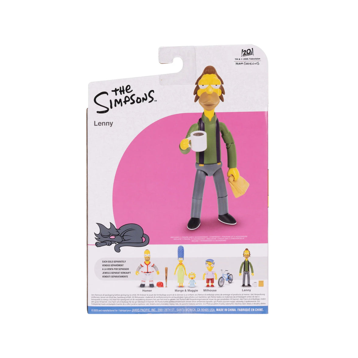Jakks Pacific The Simpsons Lenny Leonard action figure with mug and bag in branded packaging back view