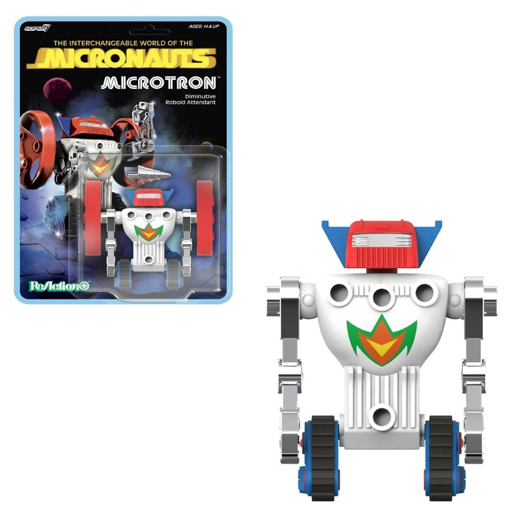 Microtron 3.75-Inch ReAction+ Figure by Super7 robot figure with vintage packaging