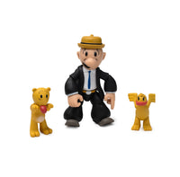 Boss Fight Studio Llc Castor Oyl figure in suit and hat with Bernice the Whiffle Hen and Eugene the Jeep on white background