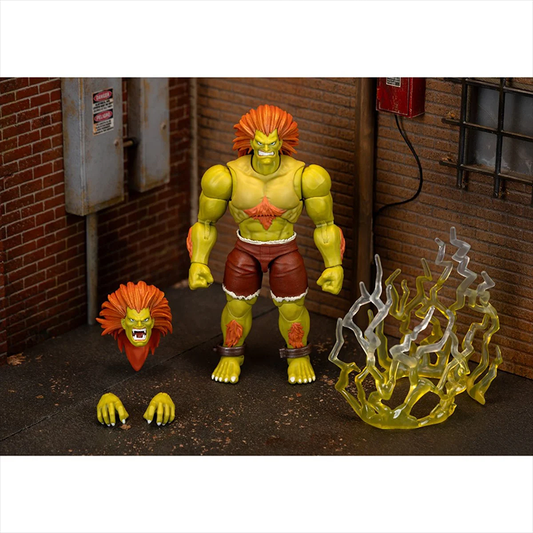 Jada Toys Ultra Street Fighter II Blanka 6-inch deluxe action figure with extra head, hands, and energy effect accessory