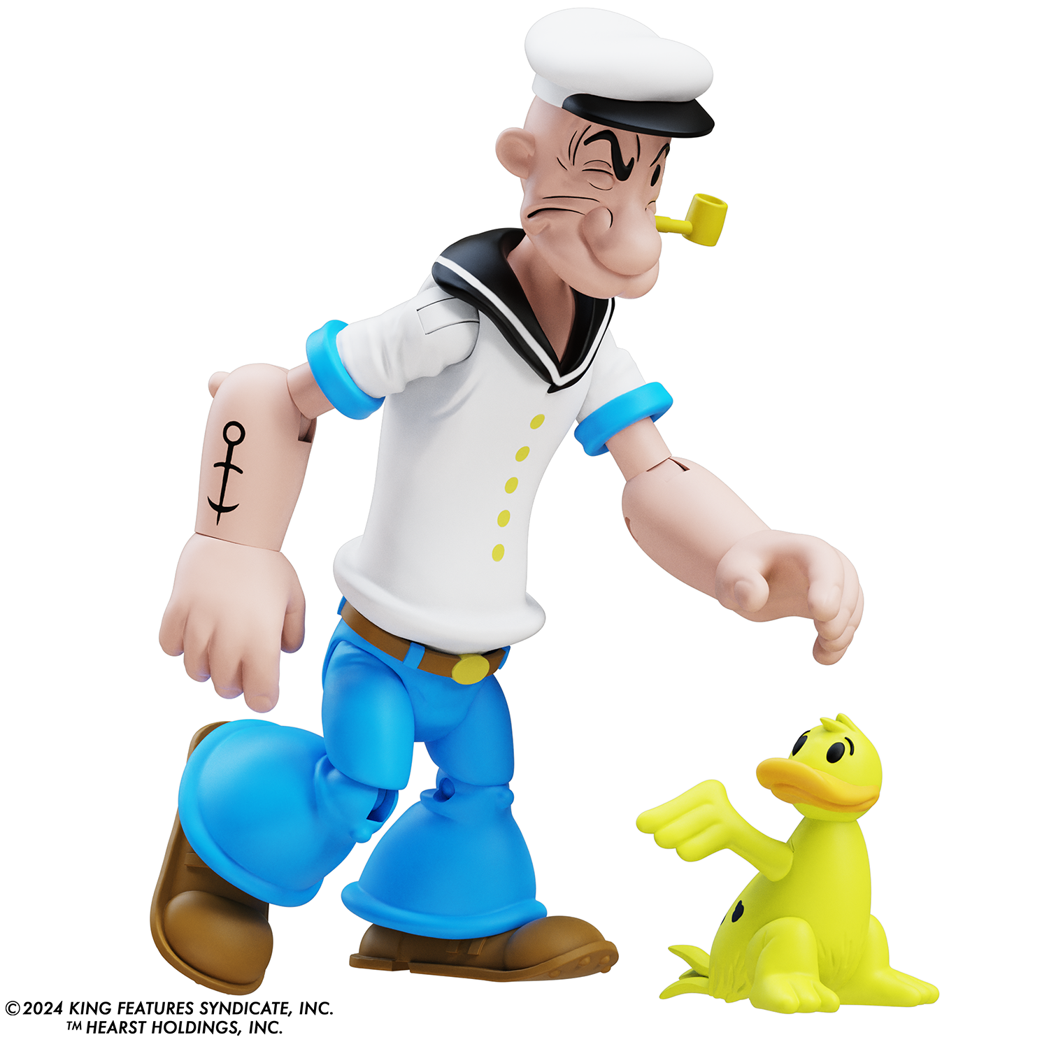 Boss Fight Studio Llc Popeye first appearance collectible figure in white sailor shirt blue pants with pipe and yellow bird companion