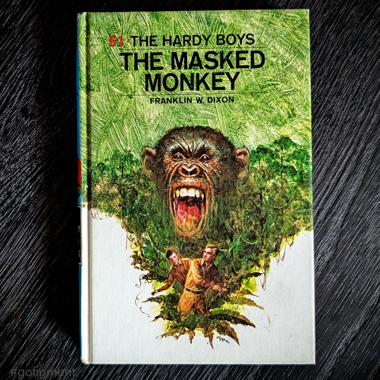 51 The Masked Monkey (1972-Red Numbered):  Vintage Hardy Boys Book Blue-Back image 0