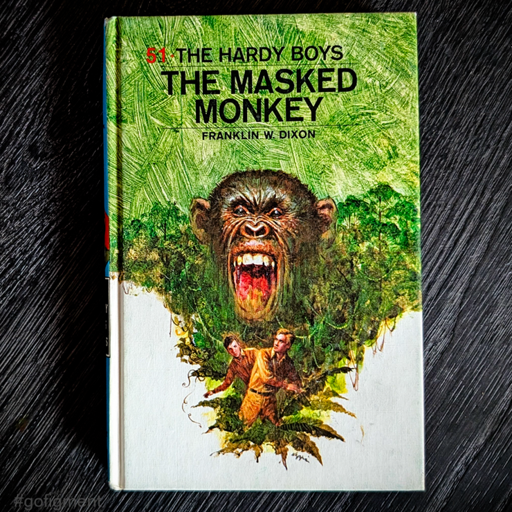 51 The Masked Monkey (1972-Red Numbered):  Vintage Hardy Boys Book Blue-Back image 0