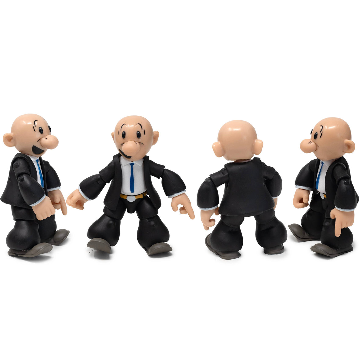 Boss Fight Studio Llc Castor Oyl figure in black suit and blue tie shown from four angles on white background