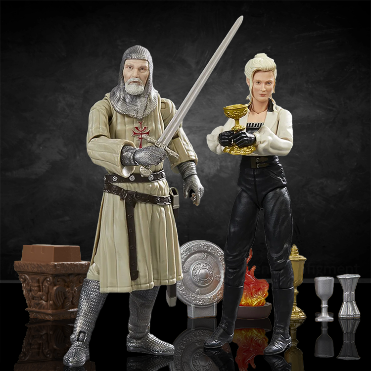Hasbro Indiana Jones 6 Figure Set with Grail Knight, Elsa, Holy Grail, shield, and fire artifact pieces