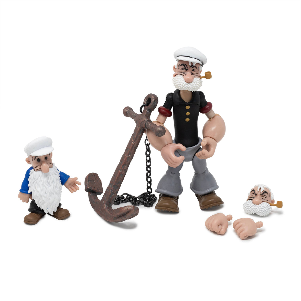 Boss Fight Studio Llc Poopdeck Pappy collectible figure with large rusty anchor, extra head and hands on white background