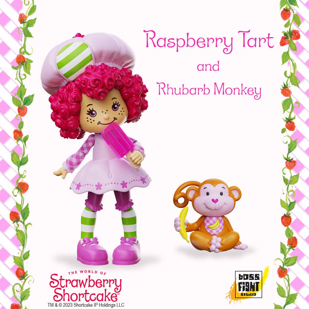 Boss Fight Studio Llc Raspberry Tart figure with curly red hair, pink outfit, striped socks, chef hat, popsicle, and monkey accessory
