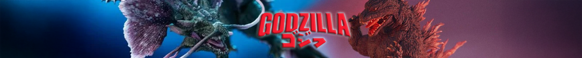 Two Godzilla figures facing each other with glowing dorsal fins and detailed textured skin on a dark background.