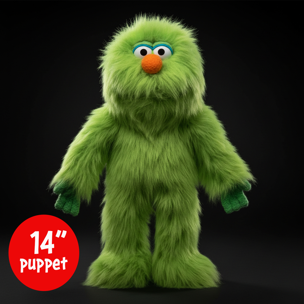 Silly Puppets Zonk Green Monster Puppet - 14" Furry Puppet with Movable Mouth & Hands