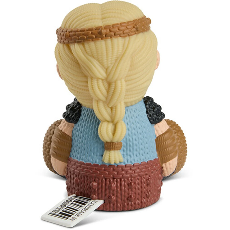 Back view of Astrid 252 action figure by Handmade by Robots with detailed braided blonde hair and textured clothing