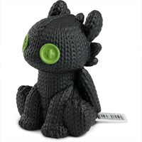 Handmade by Robots Toothless 250 black knit texture action figure with green button eyes