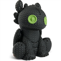 Handmade by Robots Toothless 250 black knitted style action figure with green button eyes