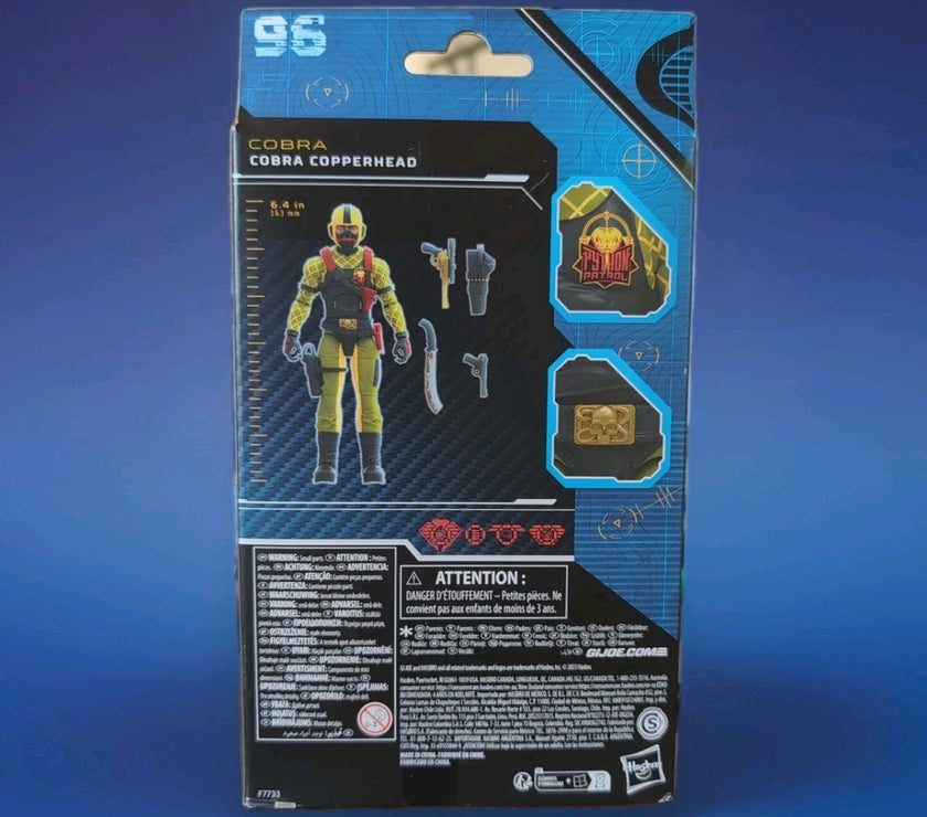G.I. Joe Classified Cobra Copperhead action figure packaging by Hasbro with accessories and detailed design