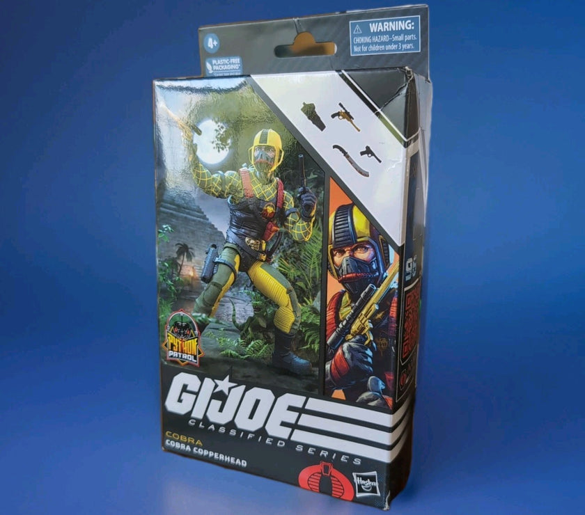Hasbro G.I. Joe Classified Cobra Copperhead action figure packaging with figure and accessories